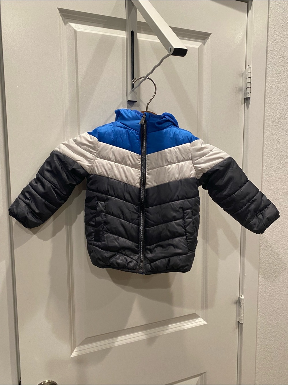 Perry Ellis Kids Colorblock Puffer Jacket - Blue, White & Black